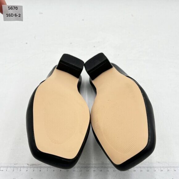 Women Luxury Leather Mules, Closed Square Toe Loafer, Med Chunky Heel Backless - Picture 6 of 7